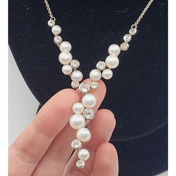 Sterling Silver Pearl Bauble Y-Drop Necklace 17in - Picture 1 of 5